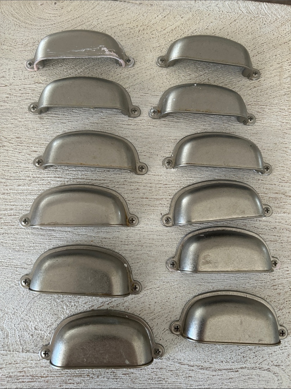 12 Vintage Metal Cup Drawer Pulls - Pewter Tone